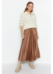  Collection Mink Pleated Maxi Flexible Knitted Skirt TWOSS24ET00041