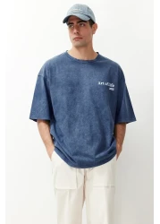  Collection تي شيرت قطني كبير الحجم بطبعة نيلي - TMNSS23TS00166