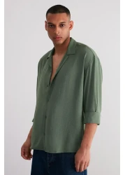  Collection Apaş Collar Khaki Oversize Summer Linen Shirt - TMNSS23GO00053