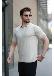 Madmext Beige Polo Neck Knitwear Men's T-Shirt E7417
