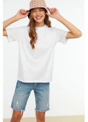  Collection White 100% Cotton Basic Regular/Normal Fit Stand Collar Knitted T-Shirt Twoaw20Ts0096