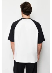  Collection تي شيرت أسود كبير الحجم/واسع القطع 100% قطن مطبوع من نسيج توك TMNSS24TS00139