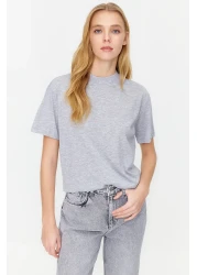  Collection Black-Grey Melange 2-Pack Basic Stand-Up Collar Knitted T-Shirt TWOSS20TS1500