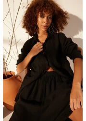  Collection Black 100% Linen Oversize Shirt TWOSS23GO00443