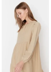  Modest Mink Gathering Detailed Cotton Wide Fit Woven Dress TCTSS21EL3470