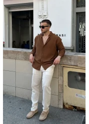 Livio Ferri قميص Napas رجالي كبير الحجم بمظهر الكتان