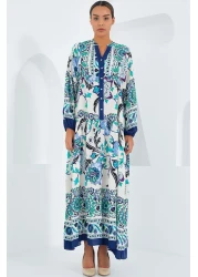 Bigdart فستان حجاب نسائي من الفيسكوز باللون الأزرق الداكن والأخضر - 2423