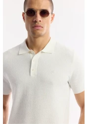 Avva Men's Ecru Polo Neck Textured Knitwear T-Shirt B 005120