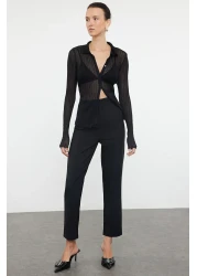  Collection سروال أسود من القماش المنسوج ذو الخصر العالي بطول الكاحل TWOSS20PL0515