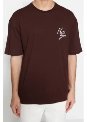  Collection تي شيرت قطني مطبوع كبير الحجم باللون البني - TMNSS20TS1099