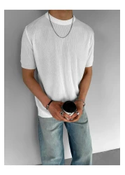 ablukaonline Flexible Crew Neck Knitwear Men's T-Shirt - Regular Fit, Ecru