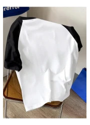 Sweetline Nyc Printed Single Jersey White Black Raglan Sleeve T-Shirt - Oversize Crew Neck T-Shirt