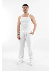 Rodrigo Men's Relaxed Cotton Linen Loose White Trousers