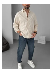 BYBASICMAN Beige Flame Long Sleeve Shirt Yp-5001