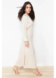  Modest String Tie Elastic Sleeve Aerobin Dress - Stone Waist Tctss22Eb00104