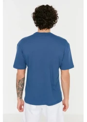  Collection Indigo Crew Neck Printed Wide Cut Cotton T-Shirt - Tmnss20Ts1099