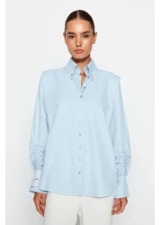  Collection Sagaza Studio Light Blue Poplin Shirt - Drawstring Detail, Woven TPRAW22GO1191