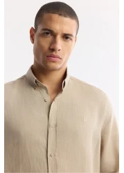 Avva Men's Mink 100% Linen Buttoned Collar Shirt B 002191