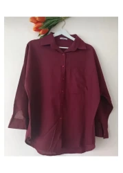 BYMEER Claret Red Flared 100% Cotton Linen Shirt