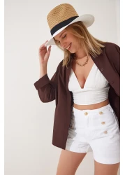 Happiness İstanbul Women's Brown Oversize Long Basic Shirt DD00842