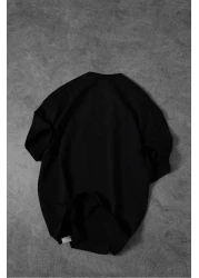 Slatra Men's Black Goodly Collar Embroidered Tona Tone Oversize Tshirt