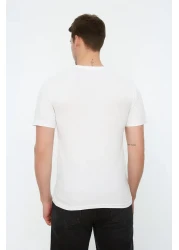  Collection V-Neck White Slim Fit T-Shirt - 100% Cotton, Short Sleeve Tmnss19Bo0002
