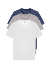  Collection تي شيرت رمادي-إكرو-نيلي نحيف/نحيف برقبة دائرية أساسي 100% قطن 3 قطع TMNSS19BO0007