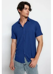  Collection Summer Textured Navy Blue Wrap Shirt - Short Sleeve, Regular Fit Tmnss23Go00055