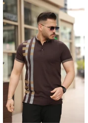 Miron تي شيرت بولو بياقة قصيرة وأكمام قصيرة بطبعة بنية اللون -2519