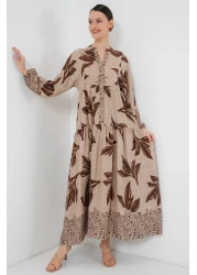 Bigdart 2423 Authentic Patterned Hijab Dress - F.Beige