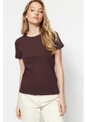  Collection Brown-Beige 100% Cotton 2-Pack Basic Crew Neck Knitted T-Shirt TWOSS20TS0141