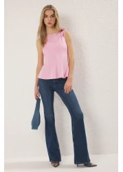  Collection Pink Zero Sleeve Peplum Waist Hugging Shoulder Bow Detail Knitted Blouse Twoss25Bz00482