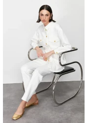  Modest Ecru Gold Scuba Button Detailed Top and Bottom Set - TCTSS24US00017