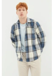  Collection Winter Lumberjack Navy Blue Checked Shirt - Regular Fit TMNAW21GO0730