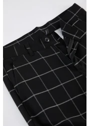 Edit by  Black Slim Fit Plaid Woven Men's Fabric Trousers Tedaw25Pl00006