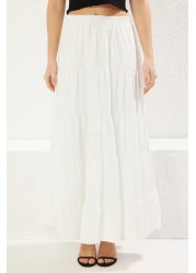  Collection تنورة بوهيمية منسوجة من القطن الأبيض مقاس ماكسي TWOSS25ET00029