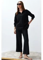  Collection Buttoned Black Shirt and Trousers Set - Twoss24Au00108