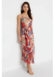  Collection Multicolor Belted Tassels Shawl Pattern A-line/Bell Form Maxi Lined Woven Dress TWOSS23EL01777