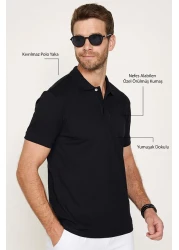 Tudors Men's Slim Fit Slim Fit Cotton Soft Texture Breathable Fabric Non-Curling Collar Black Polo Collar T-Shirt