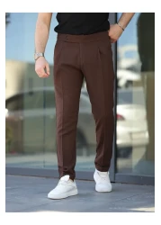 BASEL.CO بنطال قماش ذو أرجل مزدوجة بطيات من Old Money للرجال