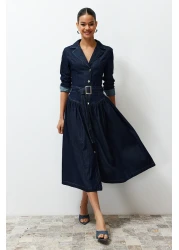  Collection فستان طويل من قماش الدنيم مع حزام - TWOSS24EL00776