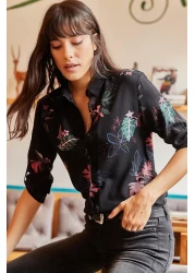 Olalook Women's Black Pastel Floral Shirt GML-19000411