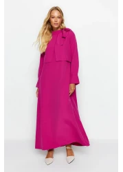 Modest فستان منسوج بتفاصيل ربطة عنق وردية TCTSS23EB00283