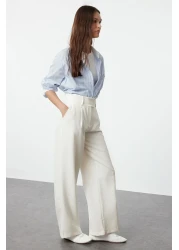  Collection بنطال منسوج أبيض بقصة مستقيمة - تفاصيل الخصر، TWOAW25PL00038