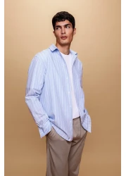 Defacto Relax Fit Polo Collar Striped Poplin Long Sleeve Shirt A9440Ax23Au