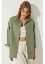 Happiness İstanbul Women's Khaki Oversize Long Basic Shirt DD00842