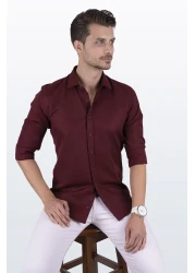 Etikmen Dark Claret Red Diamond Patterned Slimfit Shirt with Gift Box