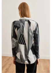 Olalook Geometric Patterned Smoked Viscose Women's Shirt - Long Sleeve, Flowy Gml- 19001234