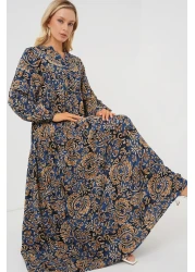 Bigdart 2423 Authentic Patterned Hijab Dress - Navy Blue 11