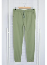  Collection Light Khaki Elastic Waist Tie Jogger Fit Gabardine Trousers Tmnss20Pl0056